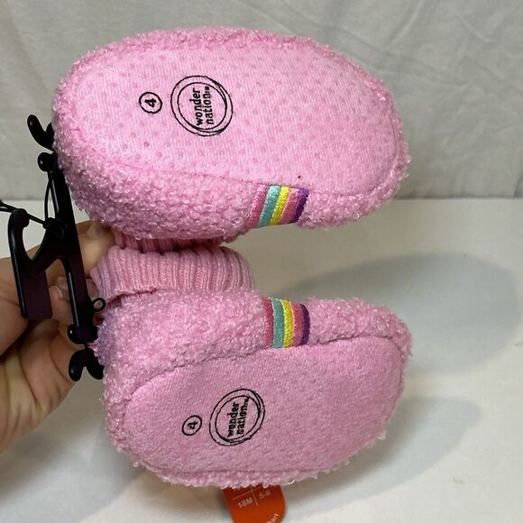 Wonder Nation Baby Girls Rainbow Bootie Slippers Size 4 Pink - Picture 3 of 4
